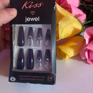 Kiss Blue and Gold Press-On Nails Elegant Design